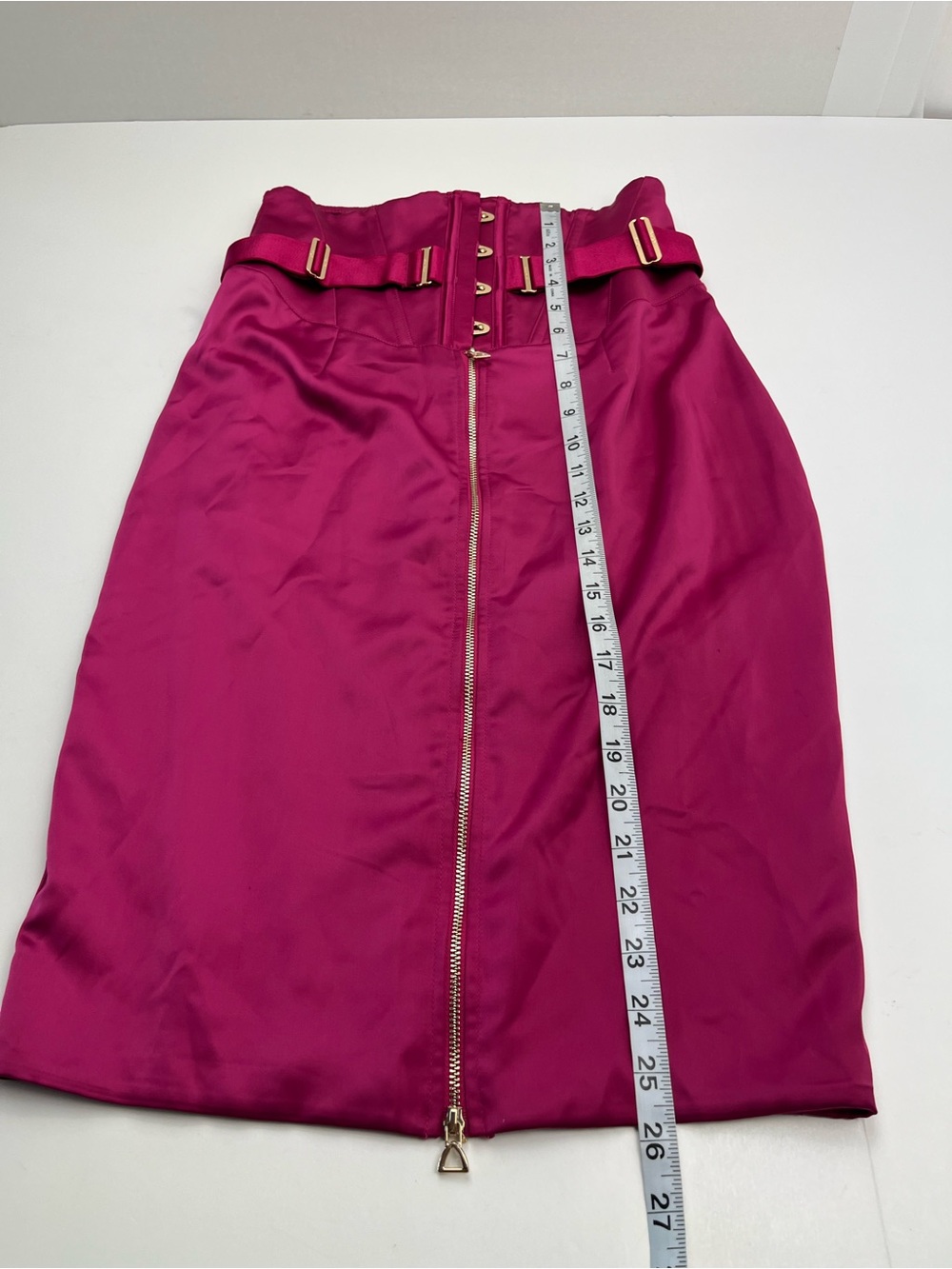 Honey Birdette Chastity Pink Fuchsia High-Waist Pencil Skirt Front Zip Medium - Picture 11 of 14